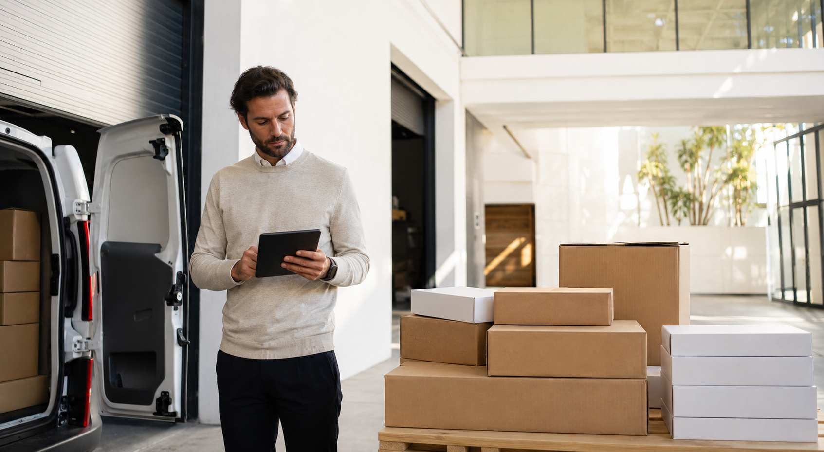 Supplier preparing organized business shipments for delivery