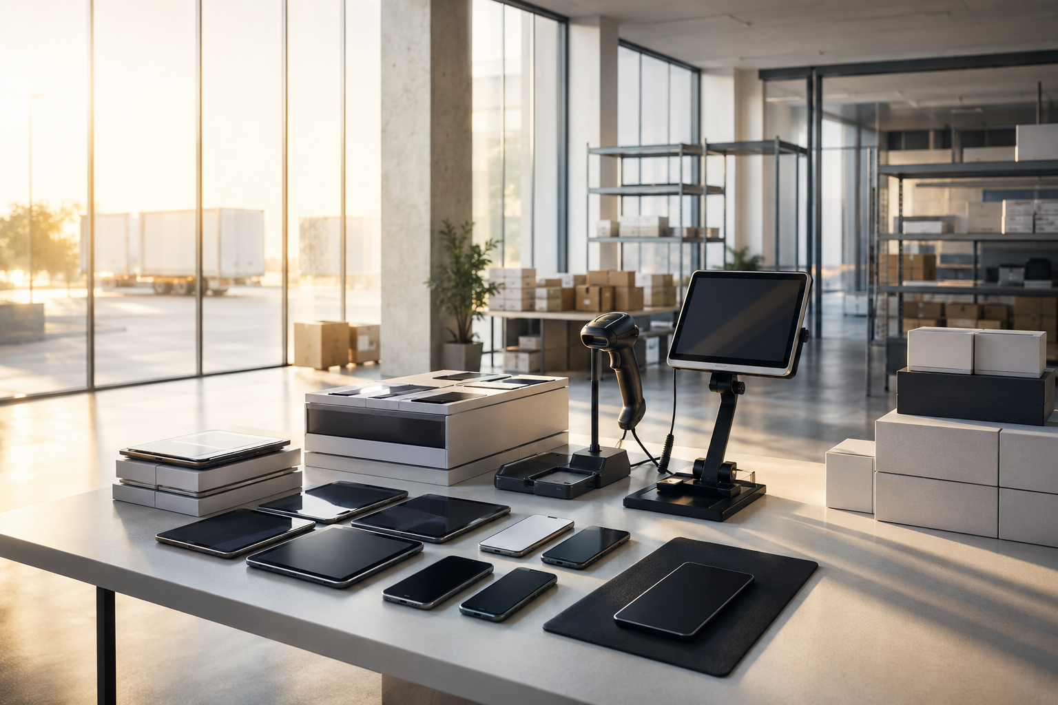 Organized technology inspection and wholesale distribution workspace